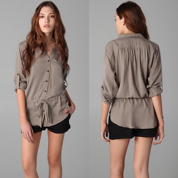 Rag & Bone Sullivan Tunic Shirt Navy Blue‎ Modal Collared Tie Front Size Small S - Picture 11 of 12